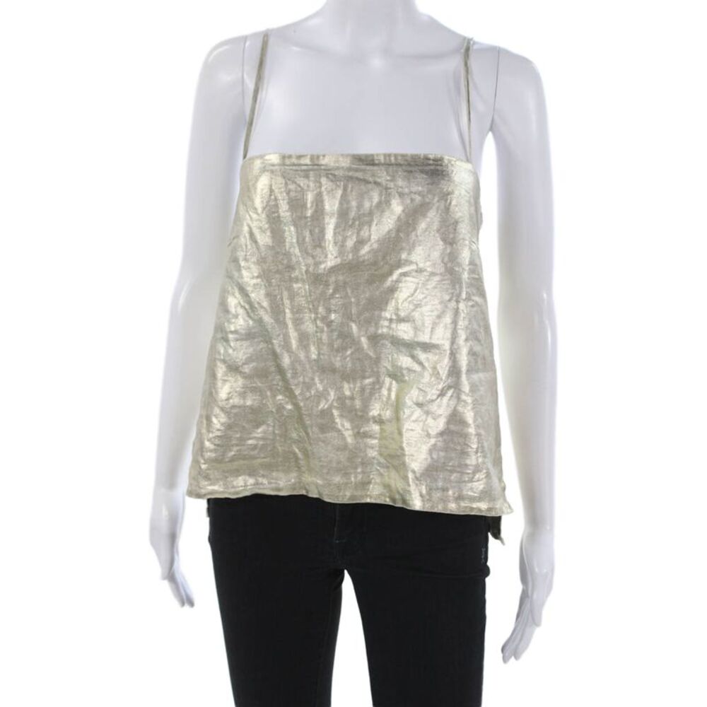 Lanhtropy Women Linen Gold Square Neck Tank Sleeveless Size M